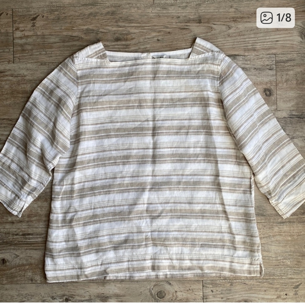 L.L. Bean Striped Linen Top Size L